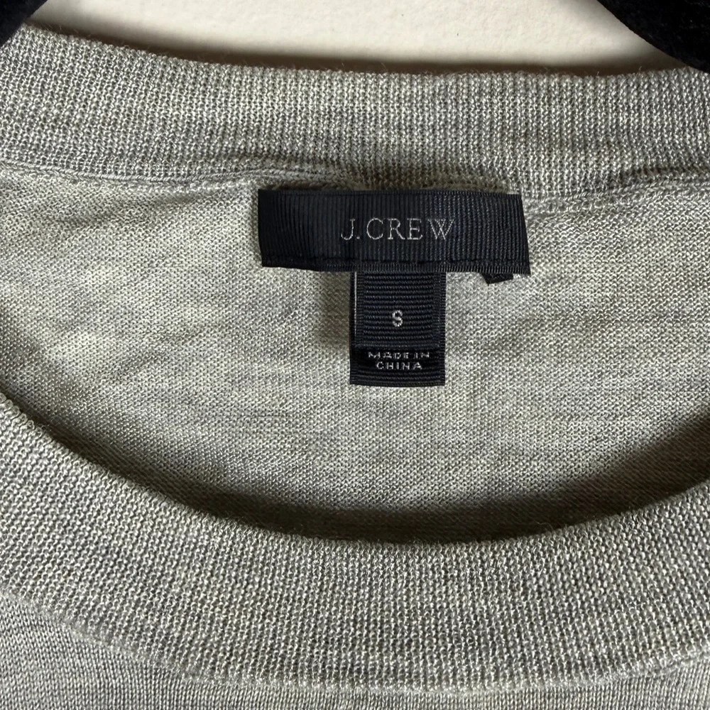 J. Crew 100% Tippi Merino Wool Sweater Bonjour French Gray 3/4 Sleeves Sz Small
